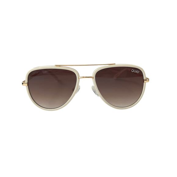 Quay Australia All In Mini Aviator Sunglasses White Brown